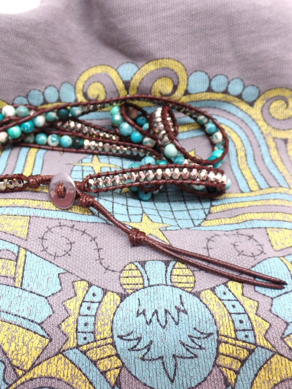 Howlite Turquoise Stone Bracelet Bead Wrap NWOT - Picture 4 of 5